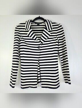 ST. JOHN STRIPED WOOL BLEND BLAZER JACKET.